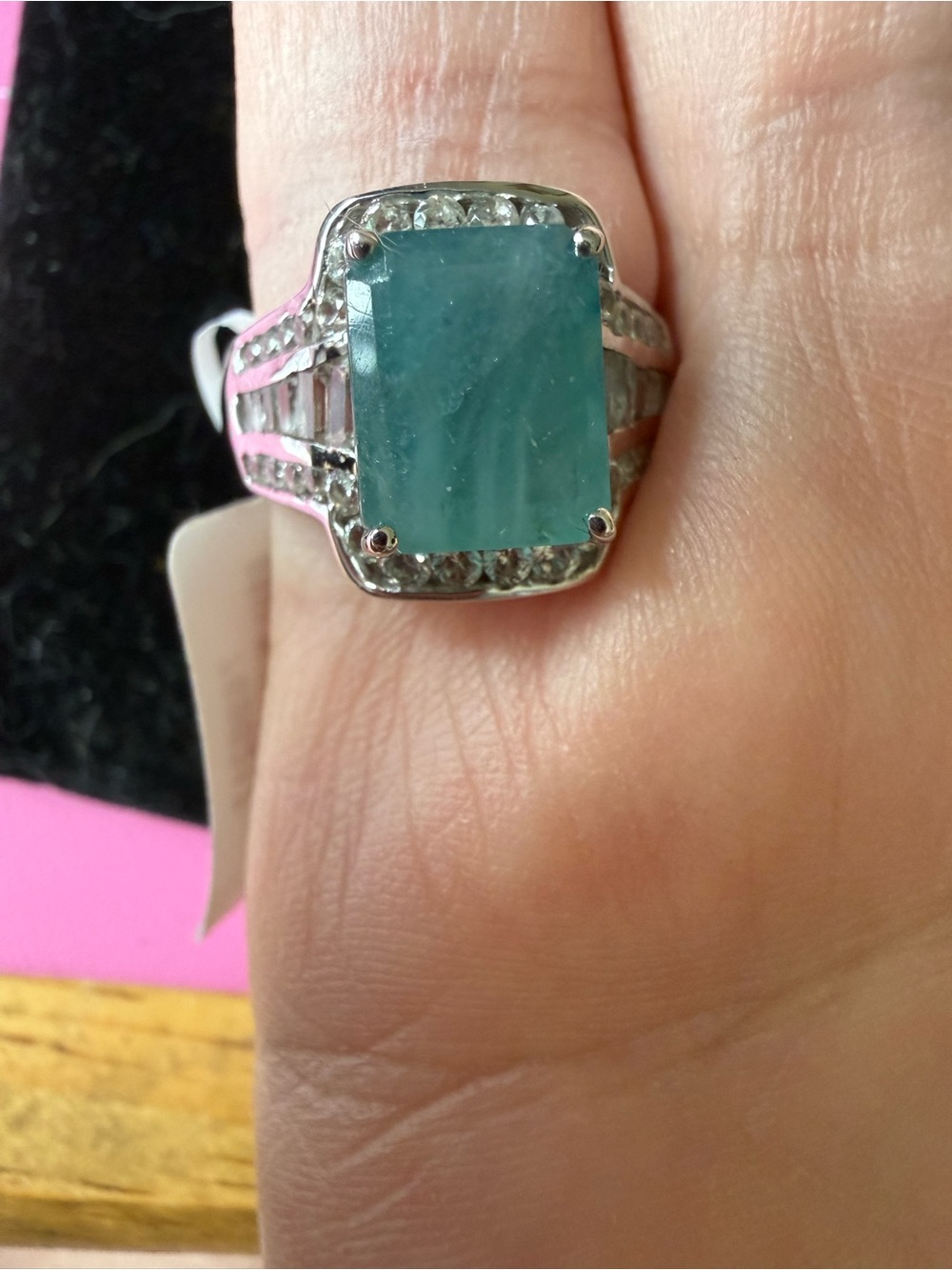 Premium Grandidierite & White Zircon 5 ctw Ring in Platinum Over Sterling Silver - Picture 6 of 10